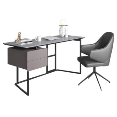 Imagem de Organizadores de mesa moderna mesa de escritório bancada de mármore mesa de escritório mesa de laptop com 2 gavetas móveis de escritório doméstico mesa de pé (cor: A, tamanho: 160 x 60 x 75 cm) (A 120