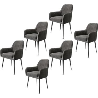 Imagem de RROUAN Cadeira de jantar de tecido de veludo, conjunto de 6 cadeiras de cozinha, cadeira lateral para sala de estar, quarto, cadeira de maquiagem com pernas de metal preto