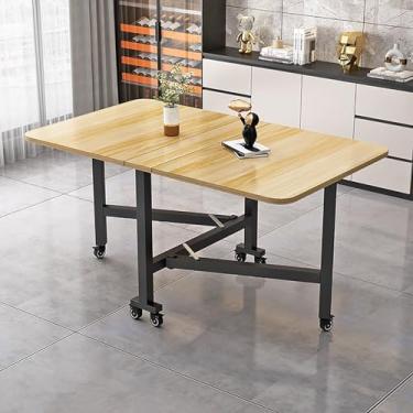 Imagem de Mesa de jantar dobrável, mesa de cozinha, extensível, versátil, com economia de espaço, extensão de folhas para espaços pequenos (cor: nogueira + moldura preta, tamanho: 120 cm)