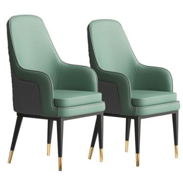 Imagem de RROUAN Cadeiras modernas de couro sintético de meados do século, cadeiras de cozinha, sala de jantar, assento estofado com pernas de cadeira de metal, cadeira de hóspedes, para sala de estar, sala de