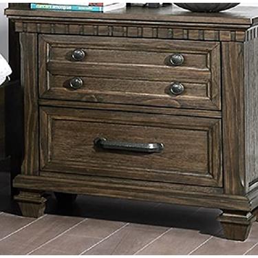 Imagem de Mesa de cabeceira e mesa de cabeceira com 2 gavetas de armazenamento e 4 pernas de coque, mesas de canto de madeira de estilo tradicional/mesas laterais (natural)