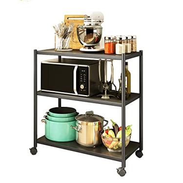 Imagem de Prateleiras de metal para carrinho com rodas, rack de armazenamento de plantas estilo industrial, para armários de cozinha, banheiro, escritório, despensa e muito mais (tamanho: 56 × 39 × 77 cm