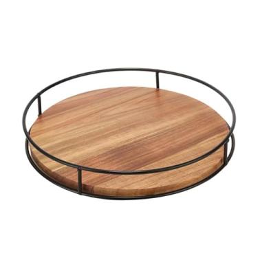 Imagem de THJKUPO Rack de armazenamento de madeira pode girar a prateleira de condimentos de cozinha, banheiro, cosméticos, bandeja de madeira de ferro