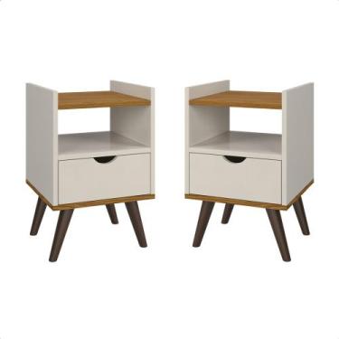 Imagem de Conjunto 2 Mesas de Cabeceira para quarto Alice com pés estilo retrô m