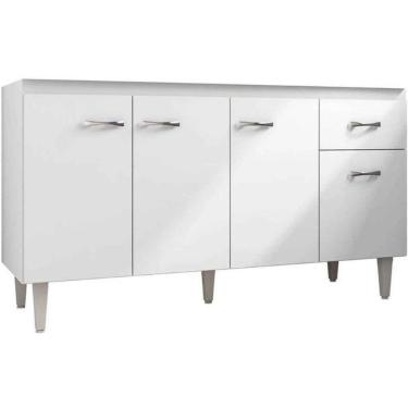 Imagem de Balcão de Pia Para Cozinha 150 Cm Graziela 4 Portas 1 Gaveta Branco Preto