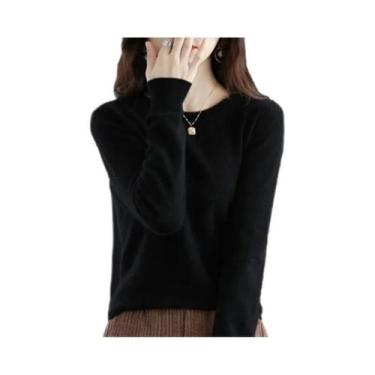 Imagem de Suéter Feminino De Tricô Com Gola Redonda, Quente E Casual, Moda Corea