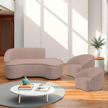 Imagem de Kit Divã Recamier Orgânico Marrocos 180cm Lado Direito E 2 Poltronas Amore Linho Rosê