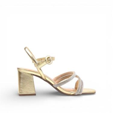Imagem de Sandália Salto Bloco Metalizada - DORACI, Champagne, 37