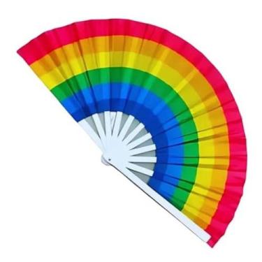 Imagem de Leque De Mão 64Cm Arco Íris Lgbt Carnaval Decoração Parada - Dexin