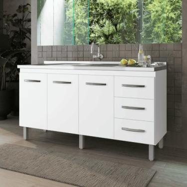 Imagem de Balcão De Pia Cozinha 3 Portas 3 Gaveta - CasaH, Branco