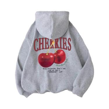 Imagem de Moletom Unissex De Hip Hop Com Capuz, Estampa Divertida De Cerejas E D