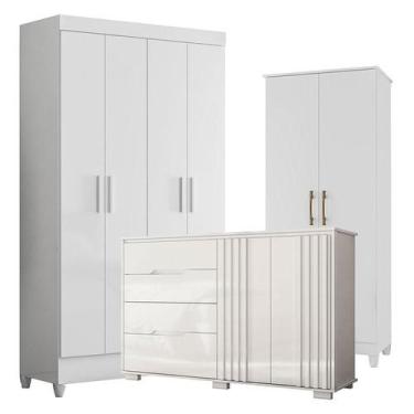 Imagem de Guarda Roupa Infantil Madri com Cômoda Texas e Multiuso Jade Branco Br