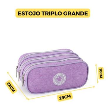 Imagem de Estojo Triplo Juvenil Organizador Estiloso Escolar Meninas Cor Púrpura