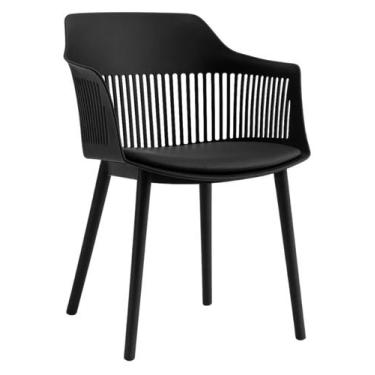 Imagem de Cadeira De Jantar Estofada Com Braços Marcela Cor Preto - GT IMPORST