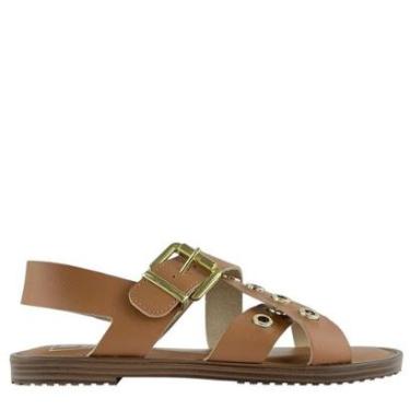 Imagem de Sandália Moleca Feminina Casual Rasteira com Fivelas e Ilhós Dourados-Feminino