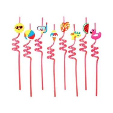 Imagem de Canudos Reutilizáveis De PET Com Tema Havaiano 8 Peças - Lembrancinhas