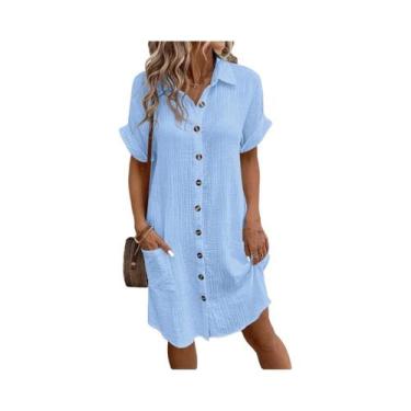 Imagem de Vestido Camisa De Verão Feminino Com Manga Curta, Elegante, Solto, Cas