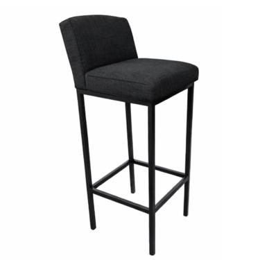 Imagem de Banqueta Viena Alta Estofada em Linho Preto com Base de Metal Preto Liberty Móveis