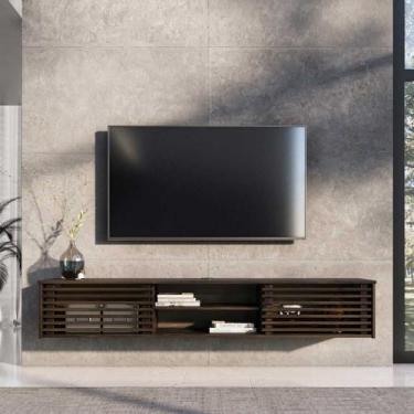 Imagem de Rack de Parede Sala TV 75 Ripado 2 nichos 175 cm Madeira Cor Imbuia Ri