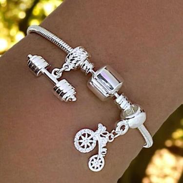 Imagem de kit Pulseira Prata Berloques Academia e bicicleta - Mymo joias, 21