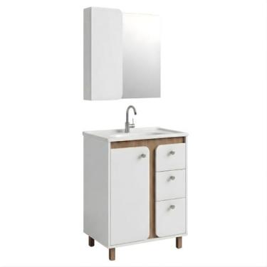 Imagem de Conjunto Gabinete de Banheiro Renata com Pé 60cm - Venturi, Branco/Jeq
