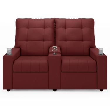 Imagem de Poltrona De Cinema Reclinável 2 Lugares Baú Usb Mallie Fh9 Pu Vermelho - Mpozenato
