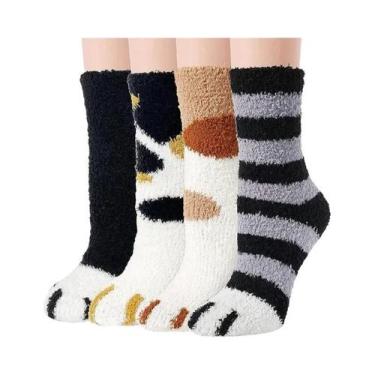 Imagem de Meias Pantufas Femininas De Inverno Quentes, Felpudas, Grossas, Térmic