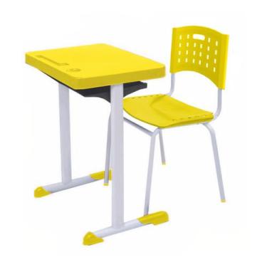 Imagem de Kit Escolar Individual AMARELO  (Mesa e Cadeira)  ADULTO  TAMPO PLÁSTI