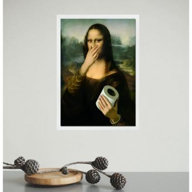 Imagem de Quadro Divertido Banheiro - Monalisa Papel Higiênico 45x34cm - com vidro