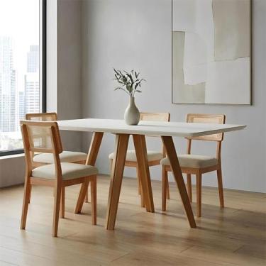 Imagem de Mesa de Jantar 1,60m Tampo de Vidro e Madeira Natural com 4 Cadeiras D