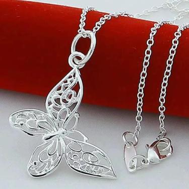Imagem de Colar Feminino Com Pingente De Borboleta Em Prata Esterlina 925, Corre