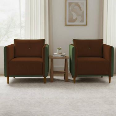 Imagem de Kit 2 Poltronas Decorativa Para Sala Recepção Consultório Aviv Luxo Corino e Linho