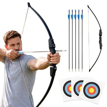 Imagem de Kit Arco E Flecha Profissional 40lbs Com 5 Flechas + 3 Alvos Preto Destro