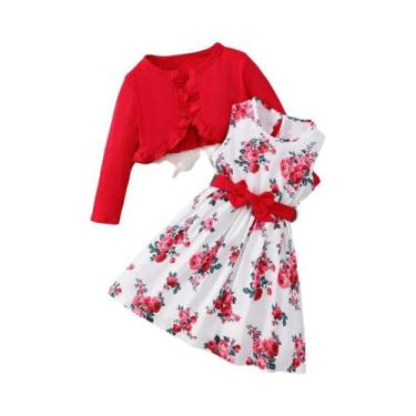 Imagem de Conjunto De 3 Peças Para Meninas: Vestido Floral Sem Mangas Com Cinto 