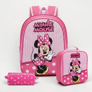 Imagem de Mochila Escolar Feminina Bolsa Infantil Kit Reforçado Rosa - Minnie, R