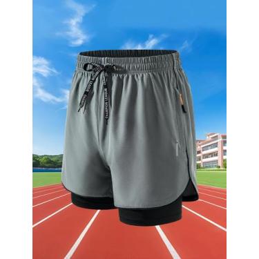 Imagem de Shorts De Fitness Masculinos 2 Em 1 De Secagem Rápida Para Corrida E T