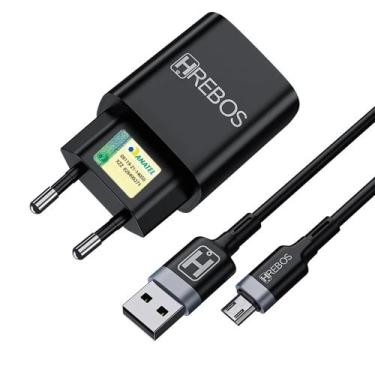 Imagem de Kit Carregador Turbo 18w Saidas Usb + Cabo Micro Usb V8 Hrebos Hs-183 