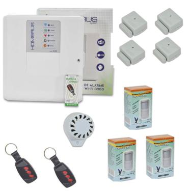 Imagem de Kit Alarme Central Wi-Fi D200 7 Sensores sem Fio Bivolt com Aplicativo Android e Ios Hombrus