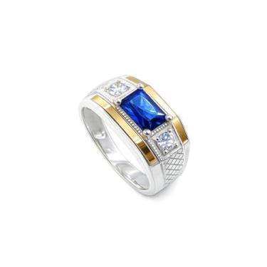 Imagem de Anel Formatura Masculino Prata 925 com Aplique de Ouro 14k - Maça de P