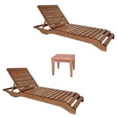Imagem de Conjunto 2 Espreguiçadeiras e 1 Mesinha de Centro para Jardim em Madei