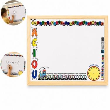 Imagem de Quadro Branco Educativo Infantil Lousa Magik Branca com Alfabeto Números e Relógio 40x50cm Yeet
