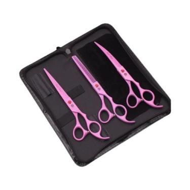 Imagem de Tesoura Curva De Desbaste Para Cães Em Aço Inoxidável Rosa Purple Drag