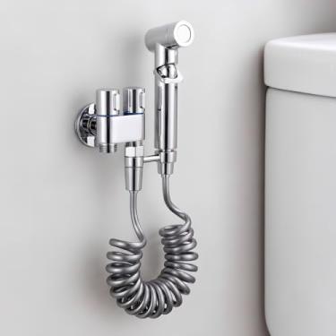 Imagem de Ducha Higiênica Luxo com Válvula de Controle Dupla 1 Entrada 2 Saídas em Aço Inox/Cromado, Mangueira 1,5m – Ideal para Banheiro e Lavanderia (Prata)