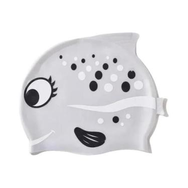 Imagem de Touca De Natação Infantil De Silicone Impermeável Com Desenho De Peixe