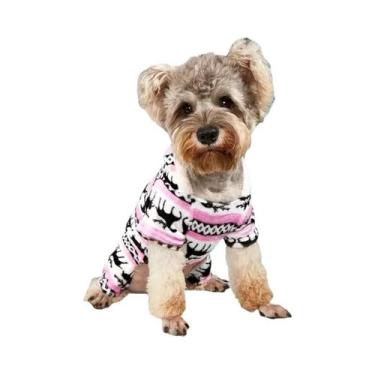 Imagem de Pijama Macacão Com Capuz E Estampa De Rena De Natal Para Cães Pequenos