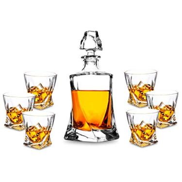 Imagem de KANARS Conjunto de decantador de uísque, decantador de licor de cristal premium com 6 copos à moda antiga para coquetel, uísque escocês, bourbon, álcool irlandês, presentes masculinos exclusivos para