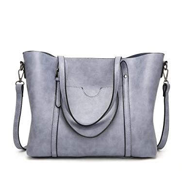 Imagem de Bolsa de ombro Cicilin feminina, de couro, com grande capacidade, bolsa estilo pasta, Azul claro, One Size