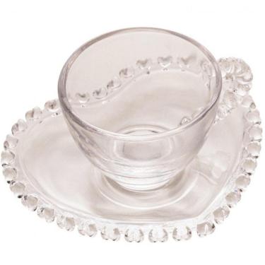 Imagem de Xícara de Café com Pires Cristal Coração 80 Ml