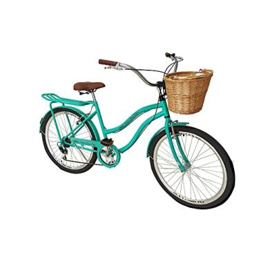 Imagem de Bicicleta aro 26 Feminina com cesta vime 6 machas verde