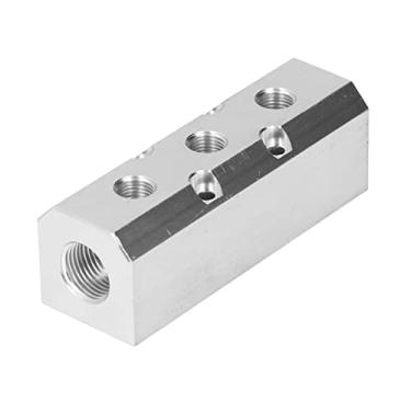 Imagem de LiebeWH Pneumatic Manifold, G1/2 Inlet G1/4 Outlet Air Manifold Large Aluminium Pneumatic Distribution Block 40x40mm(SY40-02-3F)